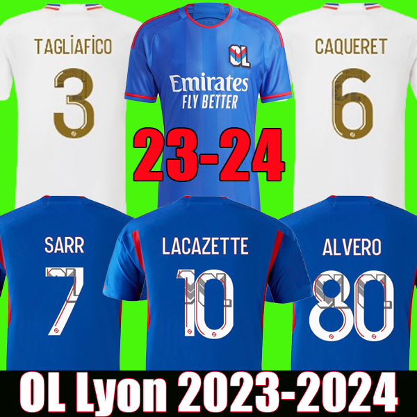 

23 24 lyon Soccer Jerseys Maillot de foot CAQUERET OL 2023 2024 away blue football shirt BARCOLA ALVERO CHERKI TAGLIAFICO TOLISSO JERSEY man kids kit set equipment, Kids 23-24 home