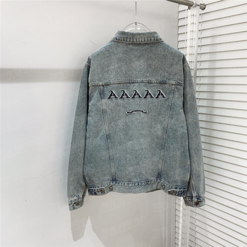 

Embroidered Letter Denim Jackets Coats Womens Mens Outerwear Long Sleeve Coat Hiphop Street Style Jacket For Girl, Blue