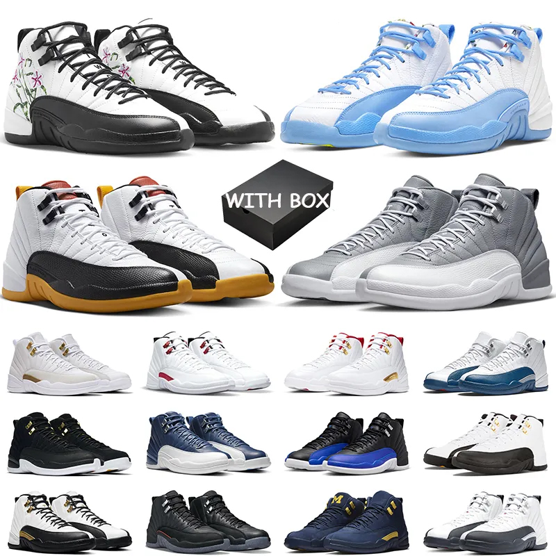

With Box 12s men Basketball Shoes 12 Gamma Blue University Gold Dark Grey Concord The Master Indigo Taxi mens sports trainer Sneakers, #27
