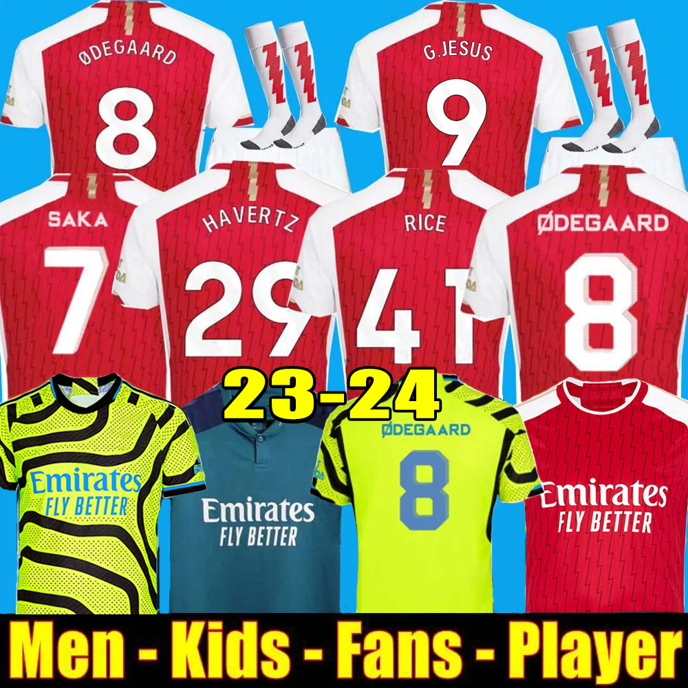 

SAKA Soccer Jerseys G. JESUS ODEGAARD RICE HAVERTZ 23 24 Gunners MARTINELLI SMITH ROWE THOMAS NKETIAH ZINCHENKO SALIBA TROSSARD Football Shirt Men Kids Sets Child Kit, 15