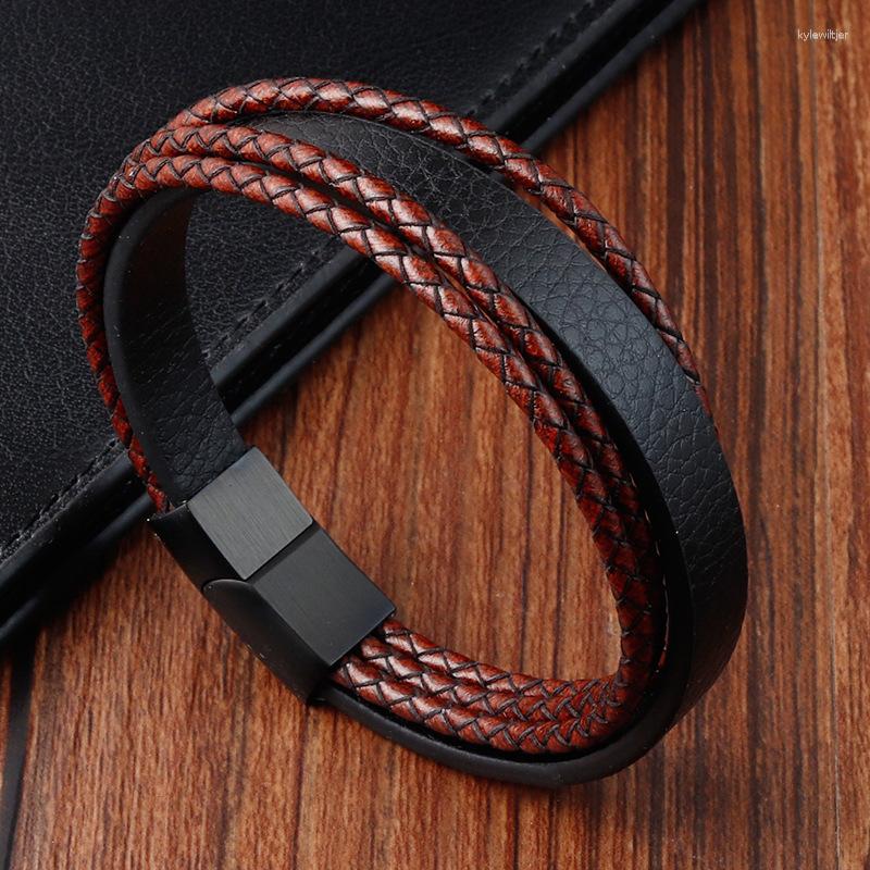 

Charm Bracelets High-end Fashion Retro Multi-layer Leather Braided Jewelry Genuine Stainless Steel Men's Bracelet Lover Gift