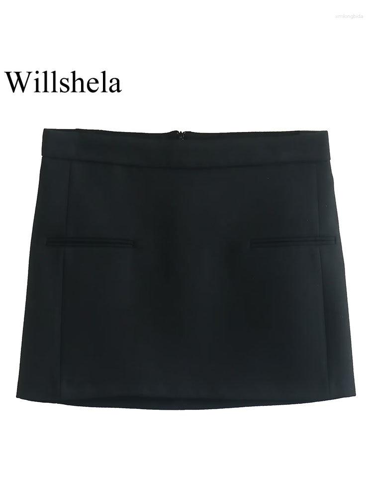 

Skirts Women Fashion Solid Black Mini Skirt Vintage High Waist Back Zipper Female Chic Lady Office Short