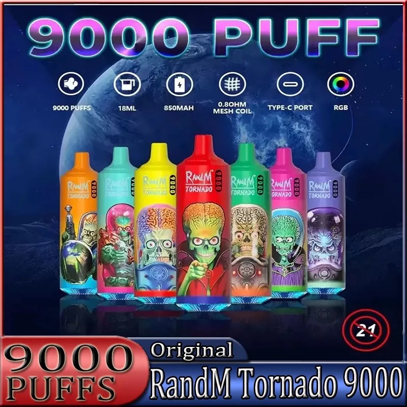 

Original RandM Tornado 9000 puff Disposable E Cigarettes With Verified Code puff 9000 0% 2% 3% 5% Rechargeable Battery 18ml Device Vape Pen Kit