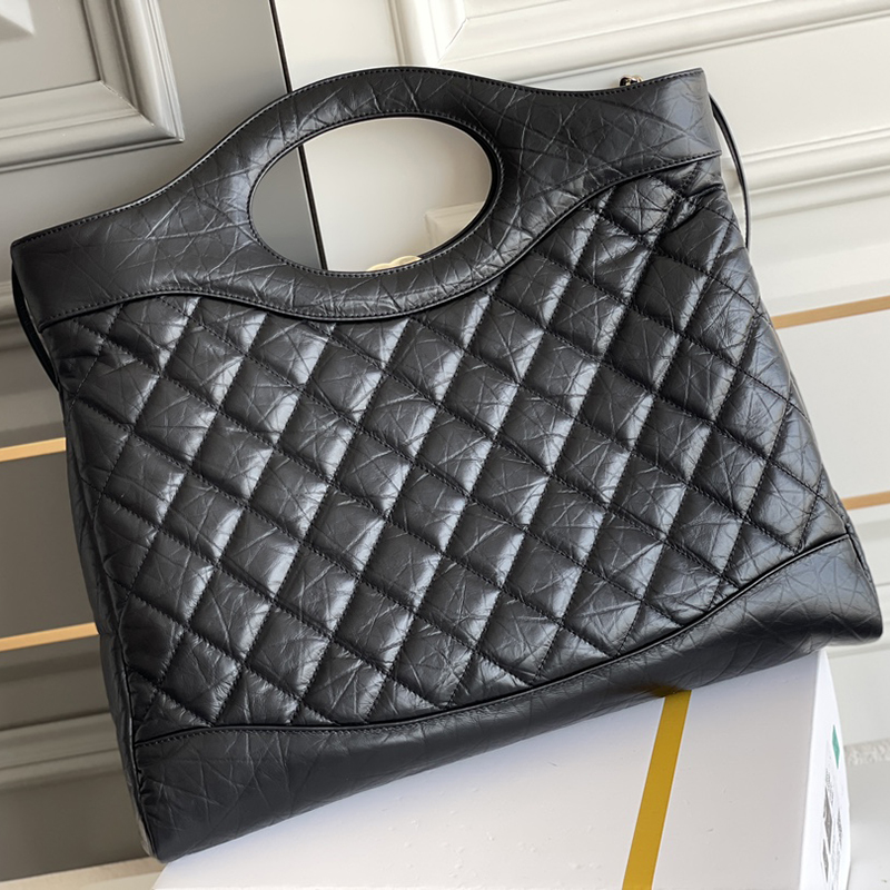 

31 Large Shopping Bag Designer Shoulder Bags 10A Shiny Crumpled Calfskin Tote Bags With Box C110, Black