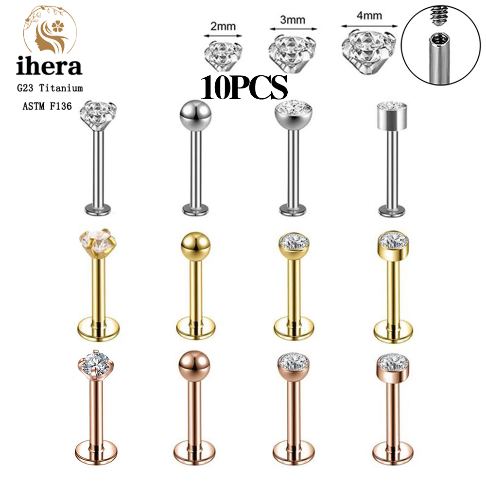 

Navel Bell Button Rings 10PCS G23 Labret Piercing Lip Ring 16G F136 Internal Thread Nose Stud Earring Tragus Helix Cartilage Piercing Jewelry 230717