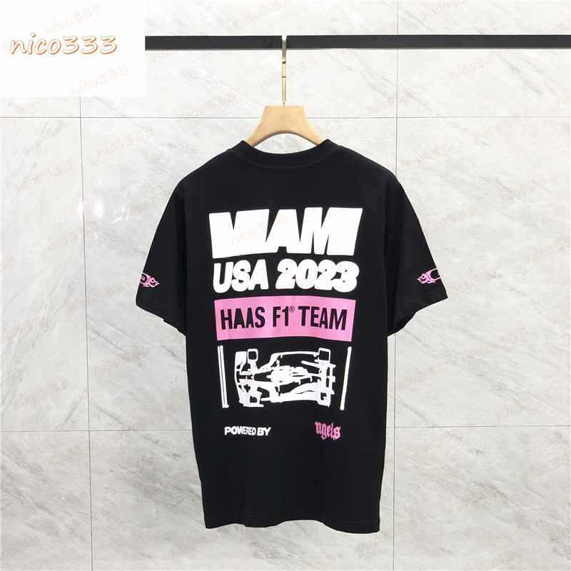 

23ss New t shirt cartoon racing letter print pattern cotton round neck loose versatile mens women large size short sleeve, #02 beige