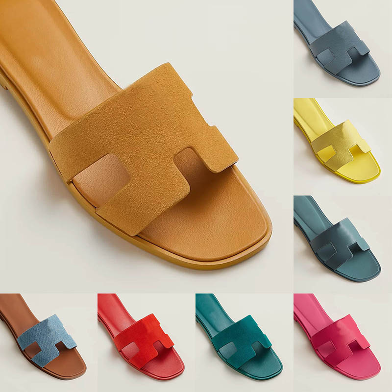 

Designer H Oran Sandals for Women Leather Luxury Casual Slippers Classic Flat Solid Home Beach Slides Shoes EUR 35-43, 39