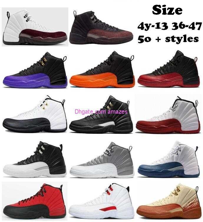 

12 12s Brilliant Orange Basket Ball Shoes Cherry Taxi AMM Field Purple Playoffs The Master Flu Game Royal French Blue Eastside Golf Floral Stealth Twist Sneakers 4Y-13, 029