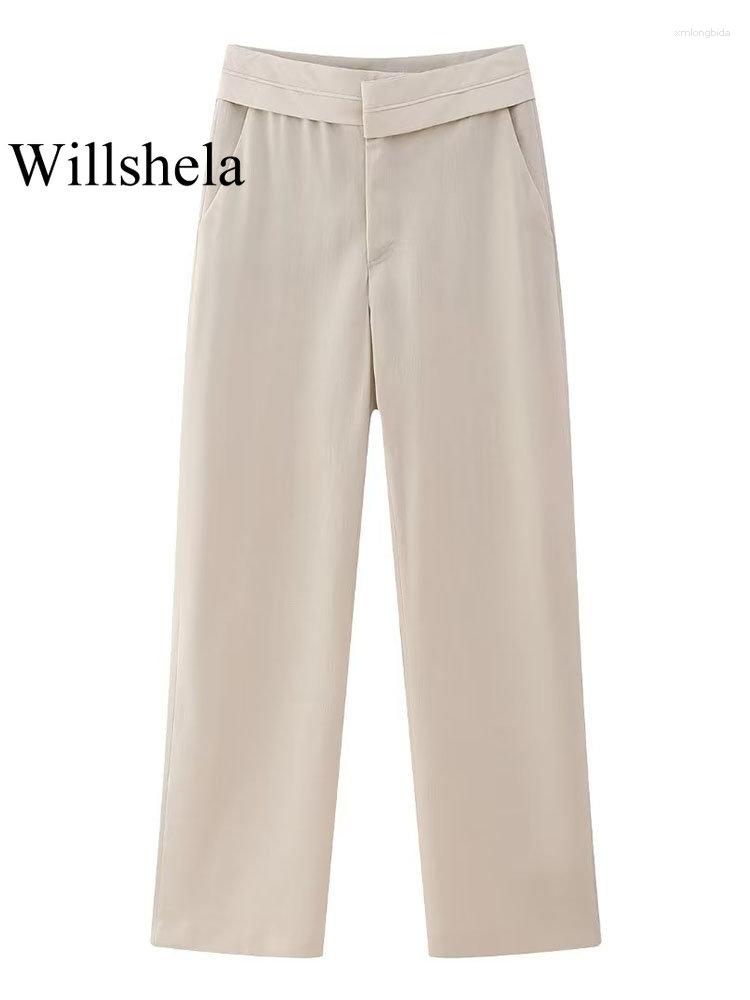 

Women's Pants Women Fashion Khaki Patchwork Front Zipper Straight Vintage High Waist Full Length Female Chic Lady Trousers