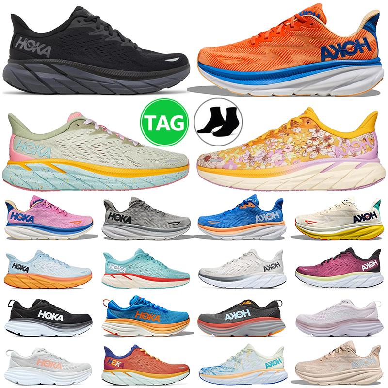 

hoka bondi 8 clifton 9 running shoe hokas shoes Carbon free People Harbor Mist Outer Space women mens trainers outdoor sports sneakers, Mesh triple white