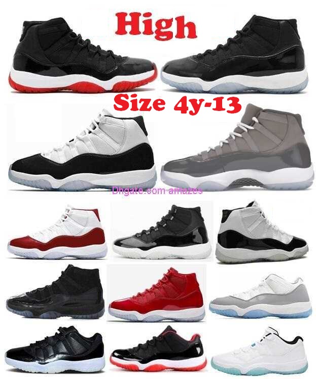 

11 11s Cherry Cement Cool Grey DMP Bred Space Jam Concord Basketball Shoes XI Low High 2023 Jubilee 25th Anniversary Gym Red 72-10 Gamma Blue Men Women Sneakers US 4Y-13, Cool grey 2021