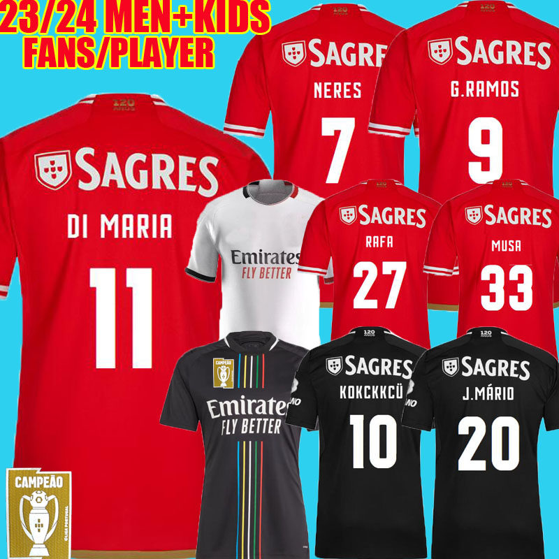 

23/24 DI MARIA Benfica Soccer Jerseys Kid Kit 2023 2024 Home Camisa CHAMPIONS Football Shirt Player Version G.RAMOS NERES AURSNES RAFA MUSA OTAMENDI Grimaldo J. Mario, 23/24 home epl