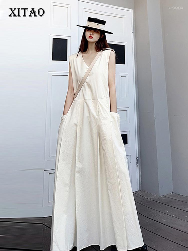 

Casual Dresses XITAO White Dress Pullover Fan Sleeveless Pleated Patchwork Small Fresh 2023 Summer Minority Loose WLD11453, White wld11453