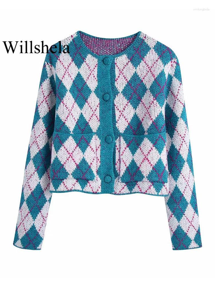 

Women' Knits Women Fashion Whit Pockets Printed Knitted Cardigan Sweater Vintage O-Neck Single Breasted Long Sleeves Female, Print