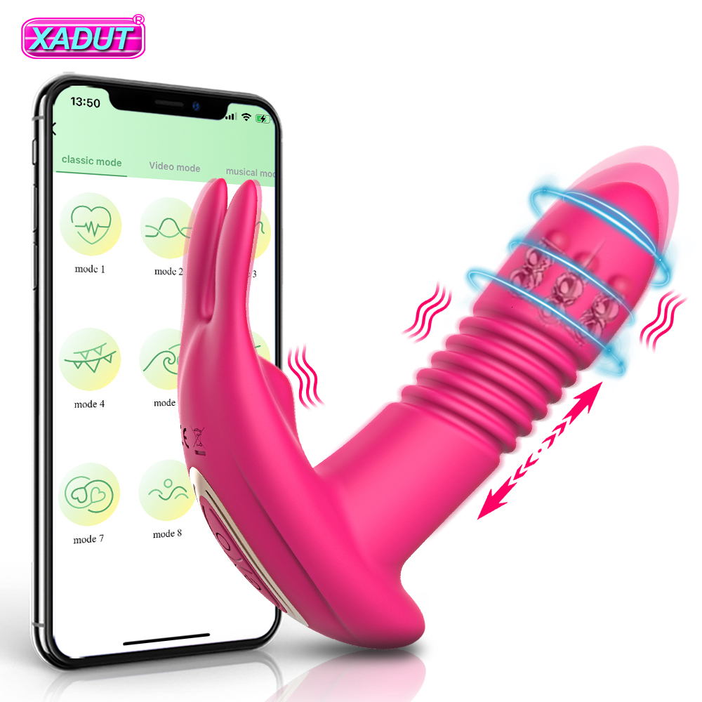 Vibrators Bluetooth Thrusting Vibrator for Women Clitoris Stimulator APP Rotating Telescopic Dildo Remote Control G Spot Adult Sex Toy 230718
