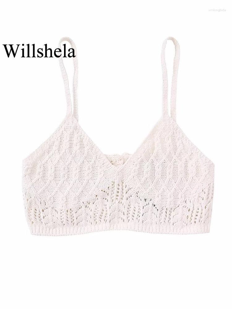 

Women' Tanks Women Fashion Mesh Beige Back Button Cropped Knitted Sweater Camisole Vintage Thin Straps V-Neck Female Chic Lady