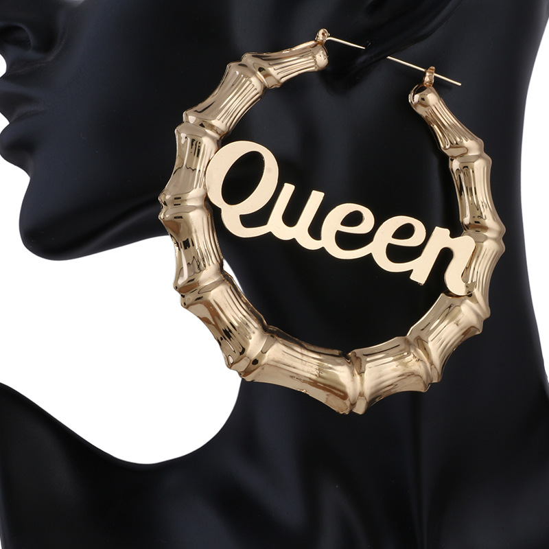 

Hoop Earrings & Huggie 9cm round slub exaggerated big ear ring English alphabet Queen European and American slub earrings