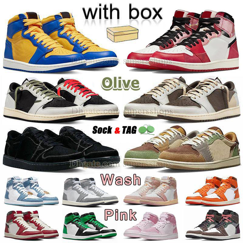 

Travis Scot Low Basketball Shoes With Box J Jumpman 1 High OG Olive 1s Spider Verse Wash Pink Chicago Reverse Laney Dark Mocha Black Phantom Space Jam Designer Sneakers, A09 36-46 white blue