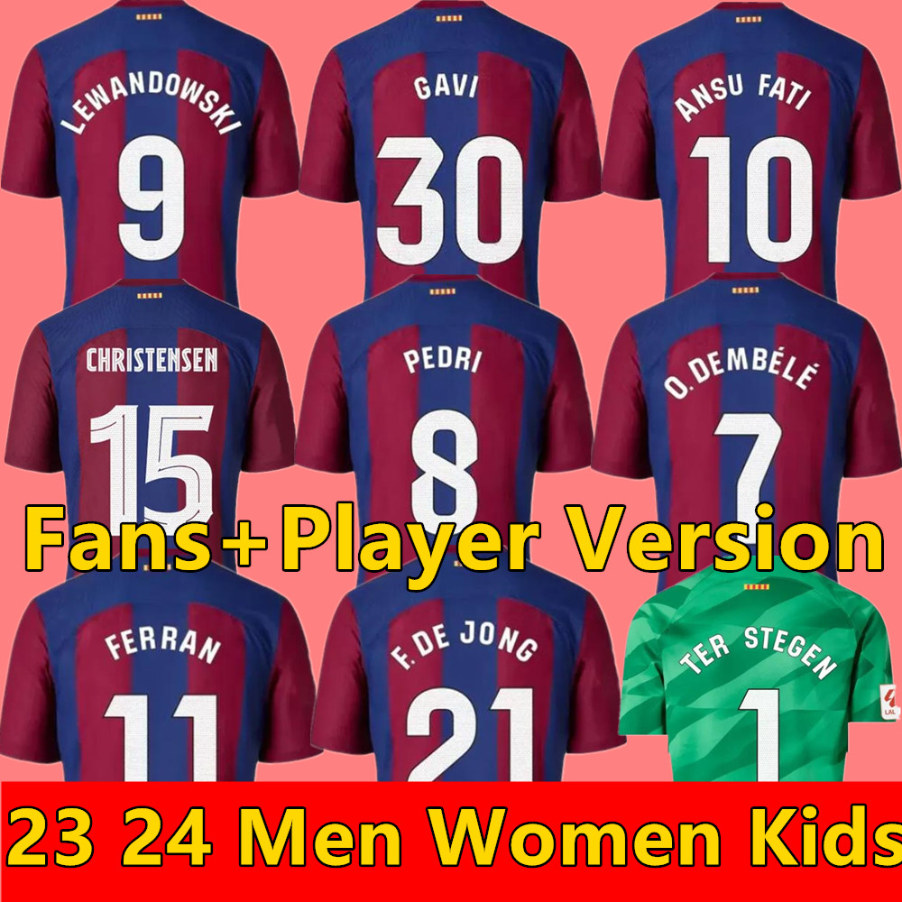 

23 24 Fans Player LEWANDOWSKI soccer jersey GAVI camiseta de futbol PEDRI FERRAN 2023 2024 FC ANSU FATI RAPHINHA football shirt men kit kids equipments BarcelonaS, 23 24 home kids