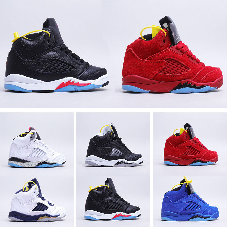 Baskets de basket-ball pour enfants 5s V UNC US 8C - 3Y Enfants Racer Blue Suede Oreo Fire Red Fresh Prince TOP 3 Girls Arctic Punch Pink Toddler
