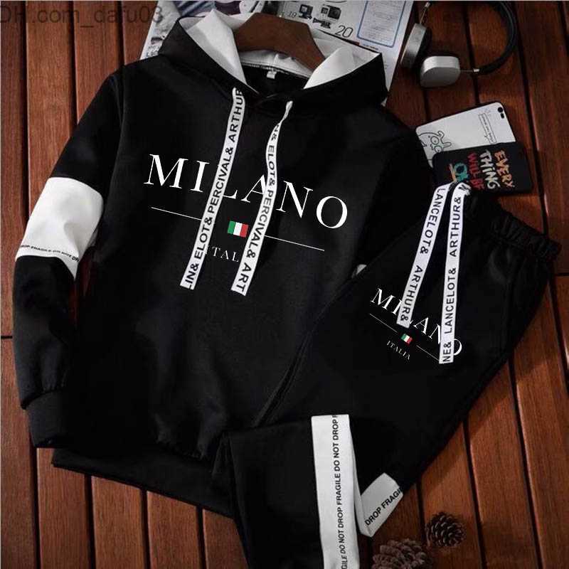 Men's Tracksuits Men's Milan bet Print Sweatshirt Set Hoodie Sweatpants Tracksuit 2PK Set Jogging Set Men's Luxury Street Wear Z23-image-887109610