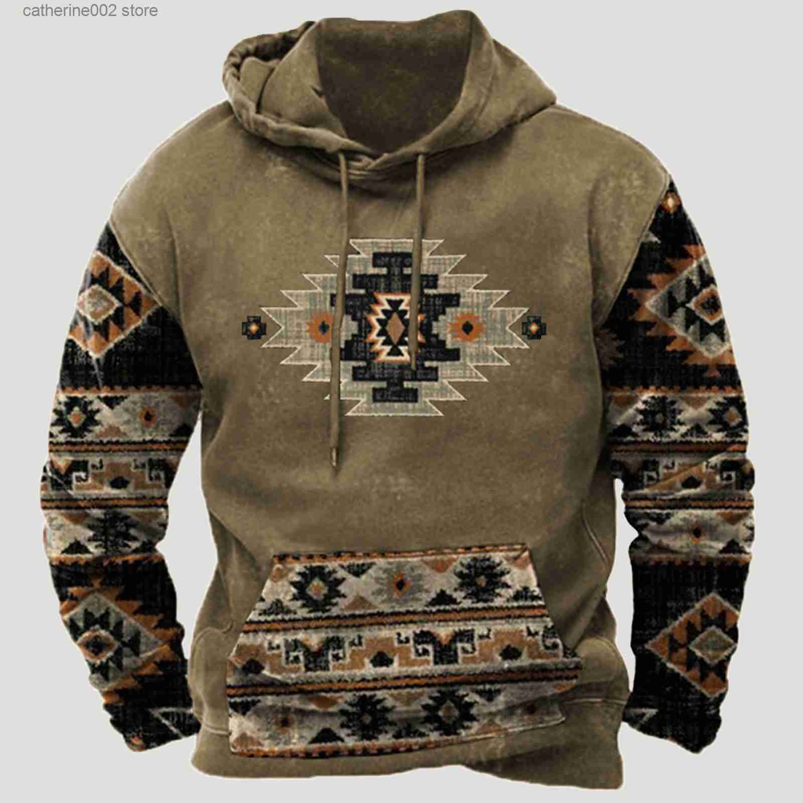 Men's Hoodies Sweatshirts Aztec Vintage Men's Hoodies Clothing Loose Casual American Western Cowboy Come Man's Sweatshirt Streetwe-image-887598762