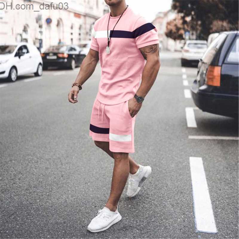 Men's Tracksuits Summer men's solid color T-shorts casual fashion Sweatshirt suit sports jogging suit clothing style neckline Z230719-image-887107271