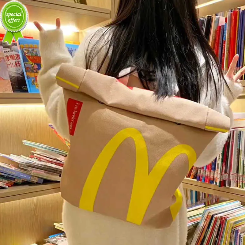 Nuovo divertente simpatico cartone animato patatine fritte borse per imballaggio Studente donna zainetto zaino in tela borse a tracolla di grande ca