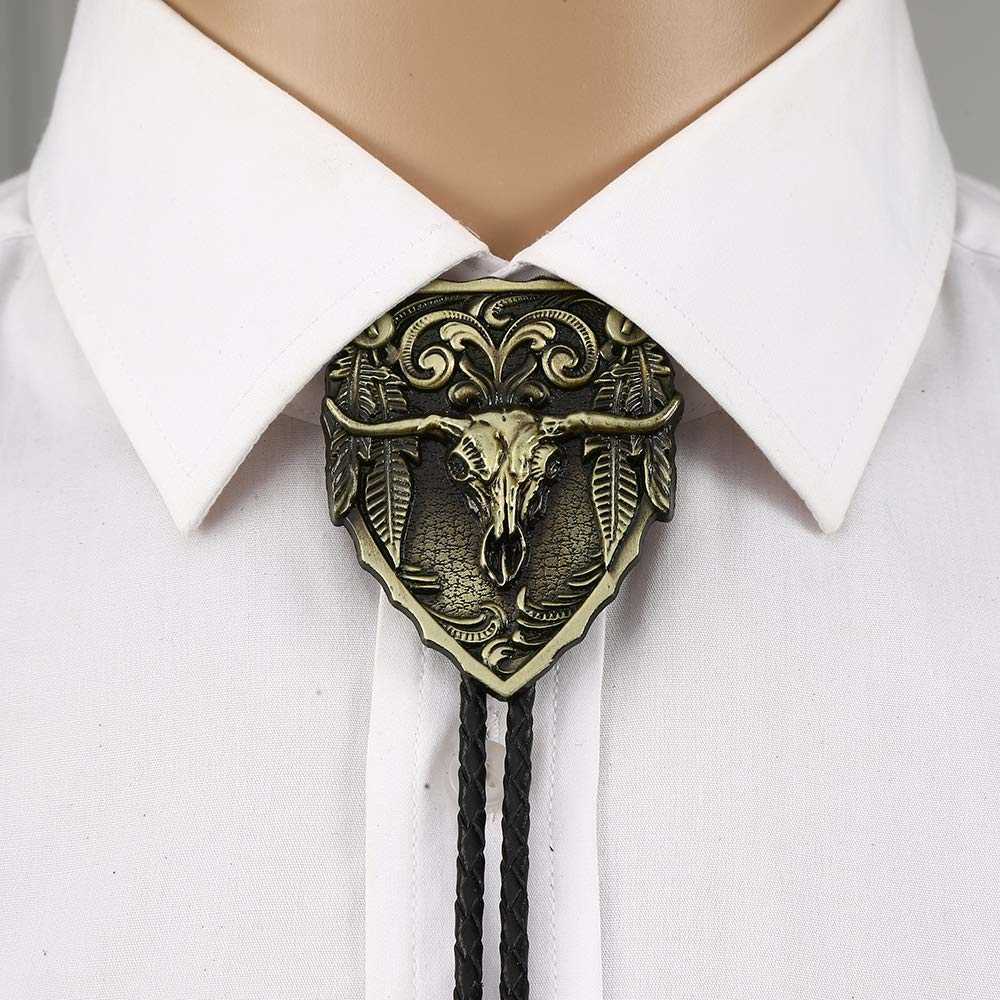 Bolo Ties Amrican copper long horn bull head Bolo tie for woman women Handmade Western Art Indian Alloy Necktie silvr star Pentagram HKD230719-image-887137413