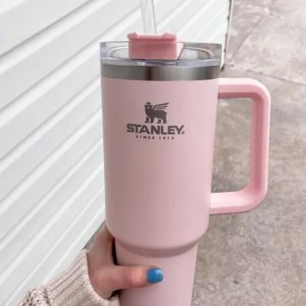 Pink Stanley 40oz Mugs Tumblers With Handle Lid Straw Thermos Double Walled Insulated Car Mugs Stainless Steel Coffee Cup ready to ship