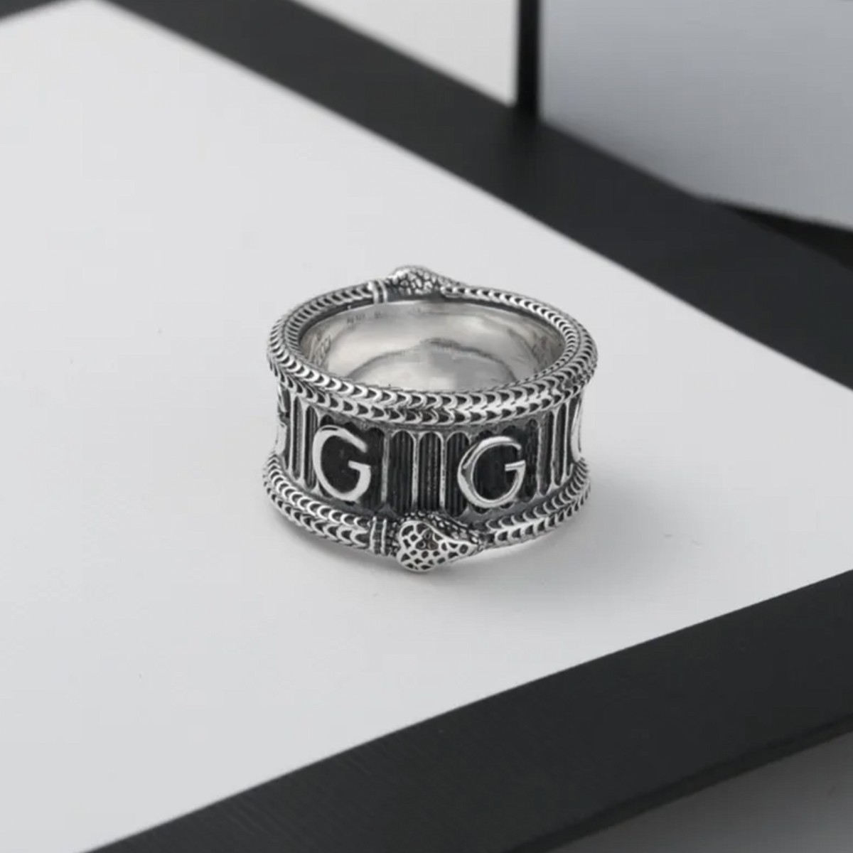 Vintage Hip hop men boy 925 silver designer branded engrave G black Ring Titanium Steel letter Rings Women girl Halloween party Jewelry Lady Gifts s