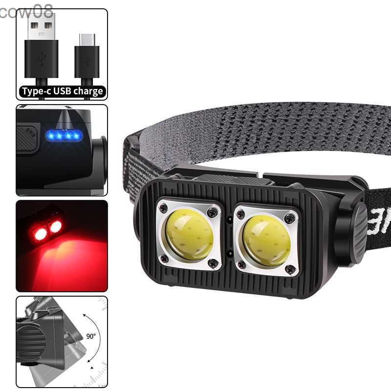 Headlamps d Headlamp COB Sensor Head Lamp Flashlight Built in 18650 Battery Headlight Running White and Red Lighting Hiking Lantern Bulb HKD23071-image-887133546