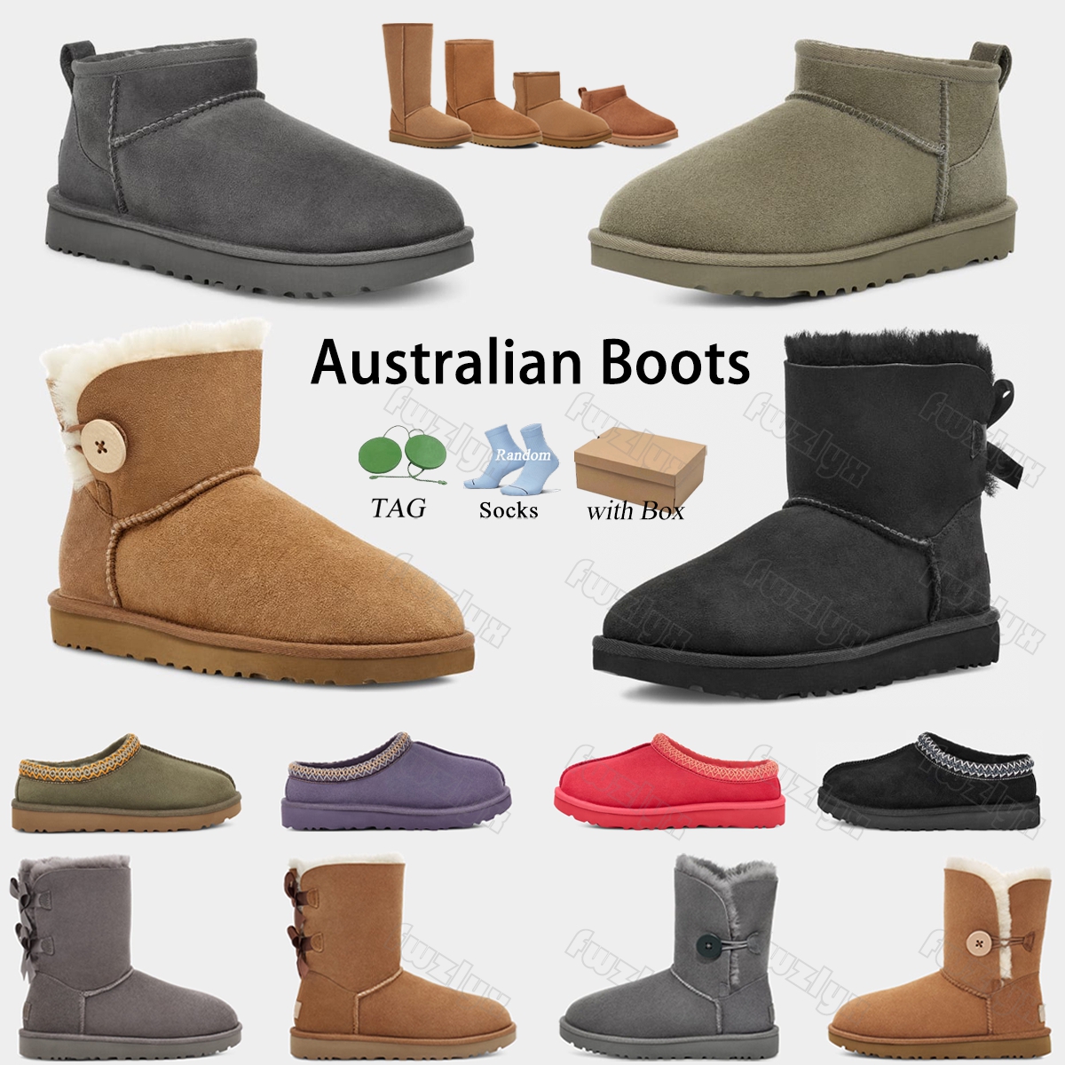 Australias Bottes de neige mi-chaudes australiennes Mini-bottes USA GS 585401 Hiver Daim Châtaigne Pleine fourrure Fluffy Fourrure Satin Bottines