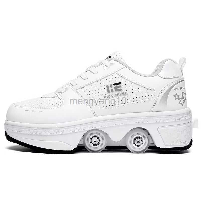 Inline Roller Skates Deform Wheel Double Row Sneakers 4 Wheels Breathable Skates Roller Shoes Walking Invisible Pulley Deformation Roller HKD2307-image-888685837