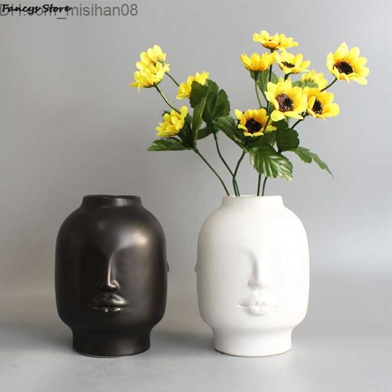 Vases Nordic Ins Style Creative Personality Face Vase Modern Minimalist Lips Ceramic Floral Home Bar Bookstore Decoration Ornaments 210409 Z23072-image-887510937