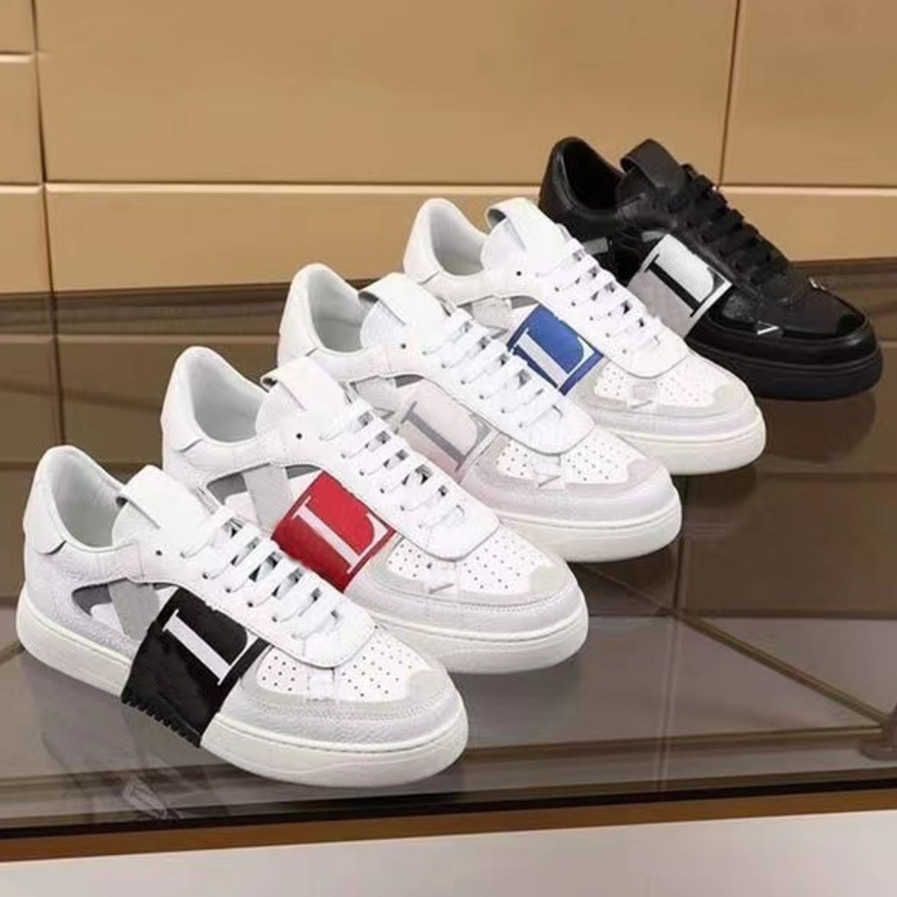 Bas Plat Valentinolies Véritable Designer Chaussures Blanches Hommes Femmes Épissage En Cuir Tendance Baskets Imprimées Noir Punk Chaussures Spor