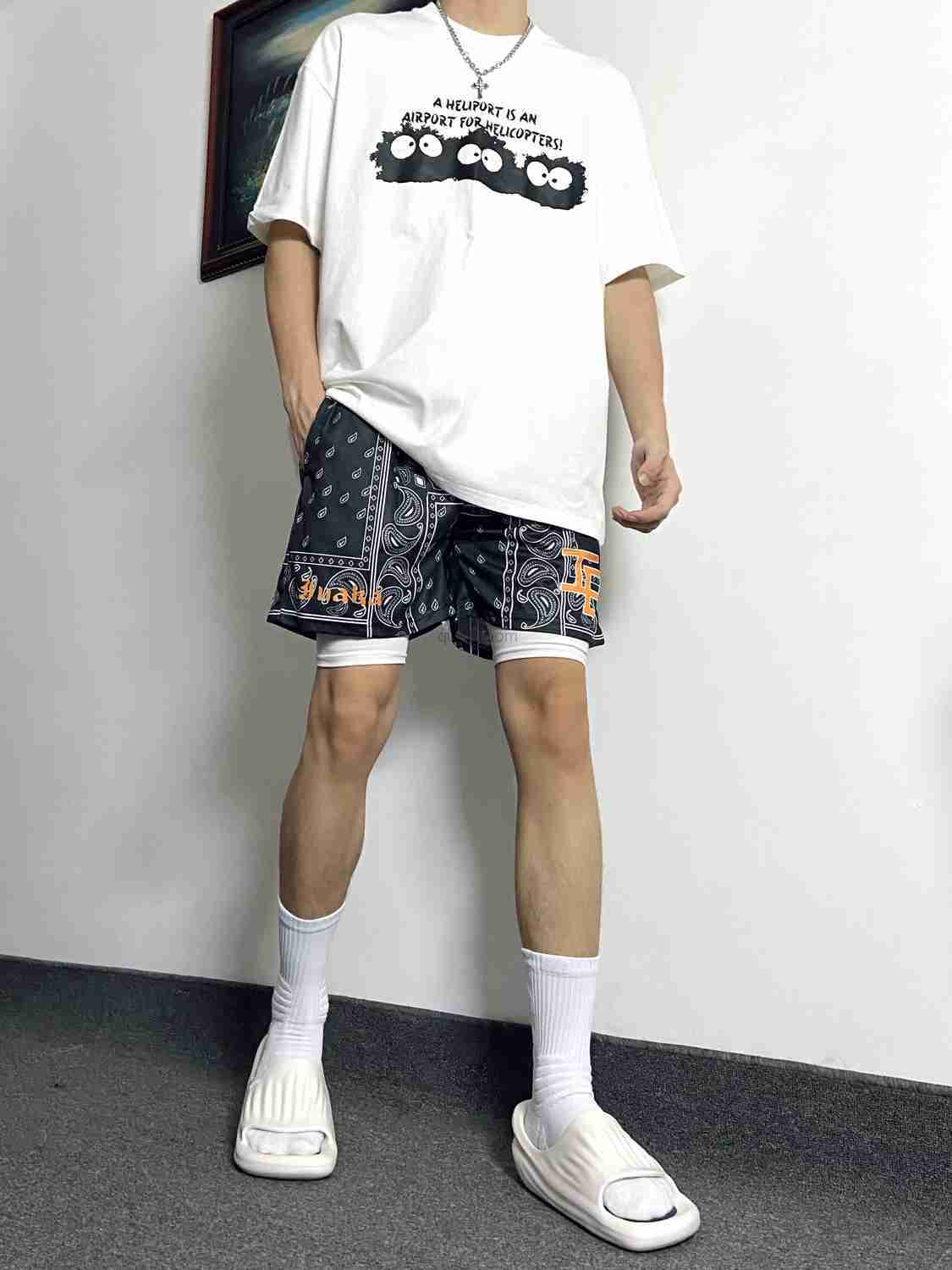 

Designer Short Fashion Casual Clothing Summer Sports American Basketball Shorts Mens Quarter Knee Quick Dry Breathable Running Training Double Layer Basketball S, Black - (fake two pieces)