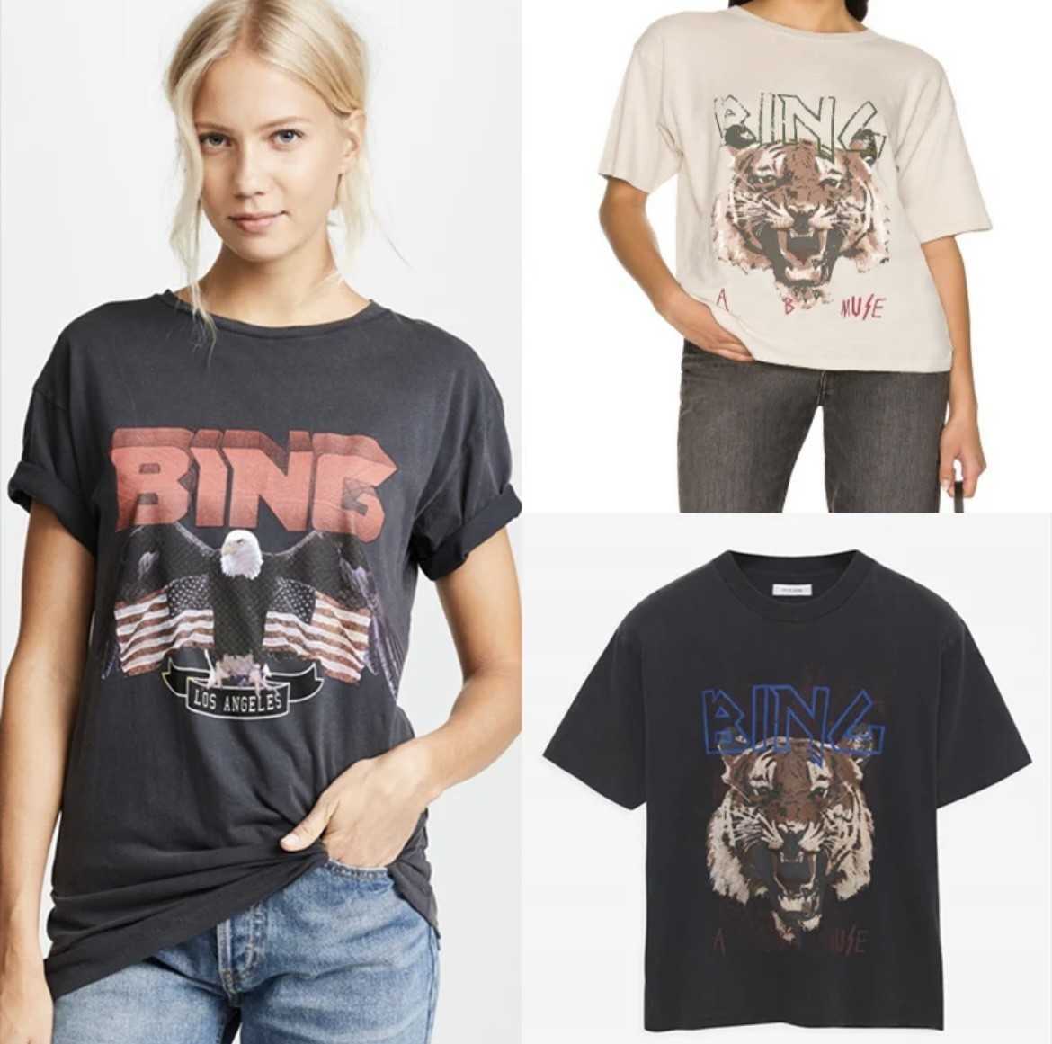 23SS Anines Bing Women Designer Fashion Cotton t Shirt New AB Short-sleeved family bucket printing washed and fried color Loose Women Short Sleev-image-891453166
