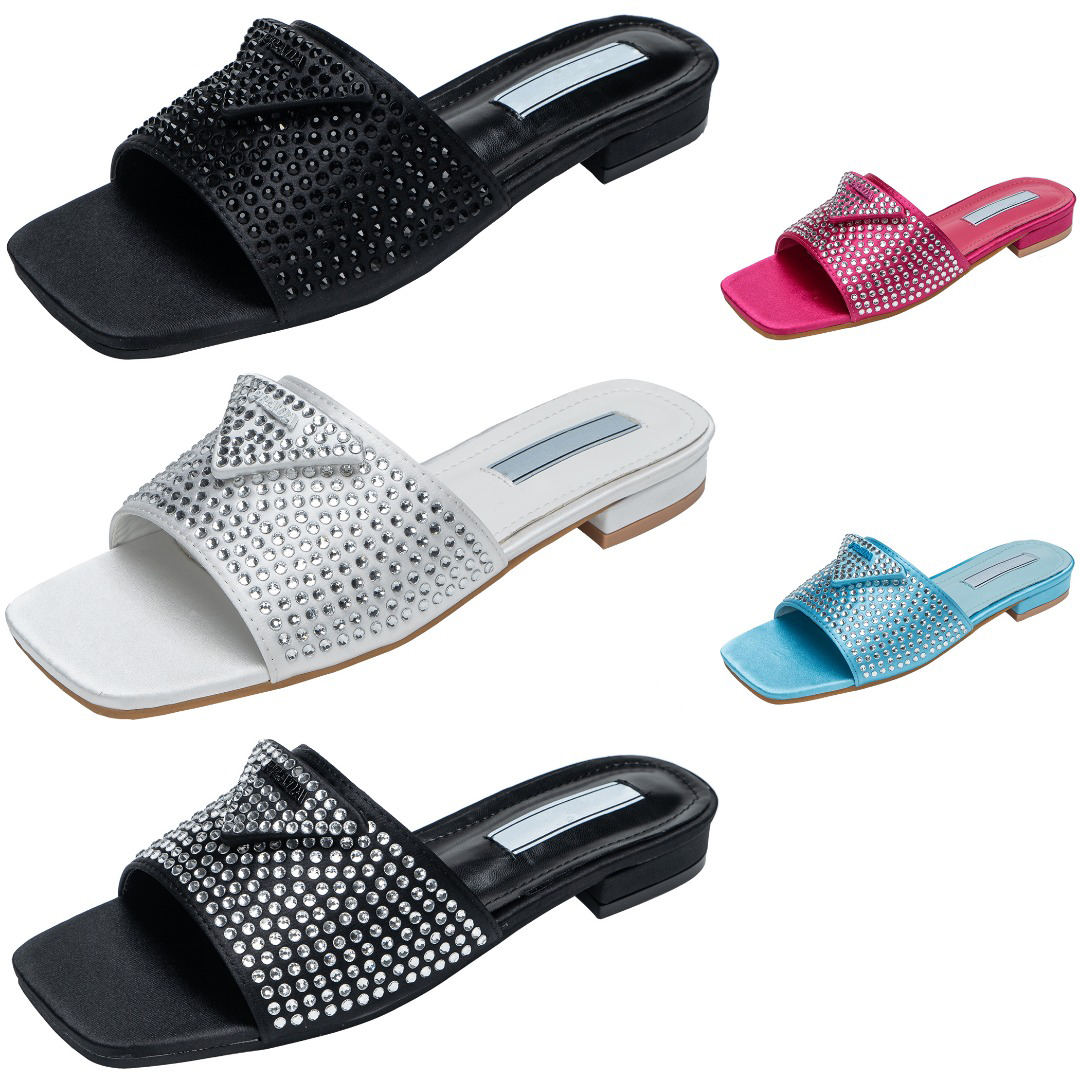 Designer Slides Women Luxury Slide Slippers Diamond Sandals Summer flip flop Slipper Ladies Beach Sexy Chunky Heels Classic Prad triangle Sandal-image-888147372