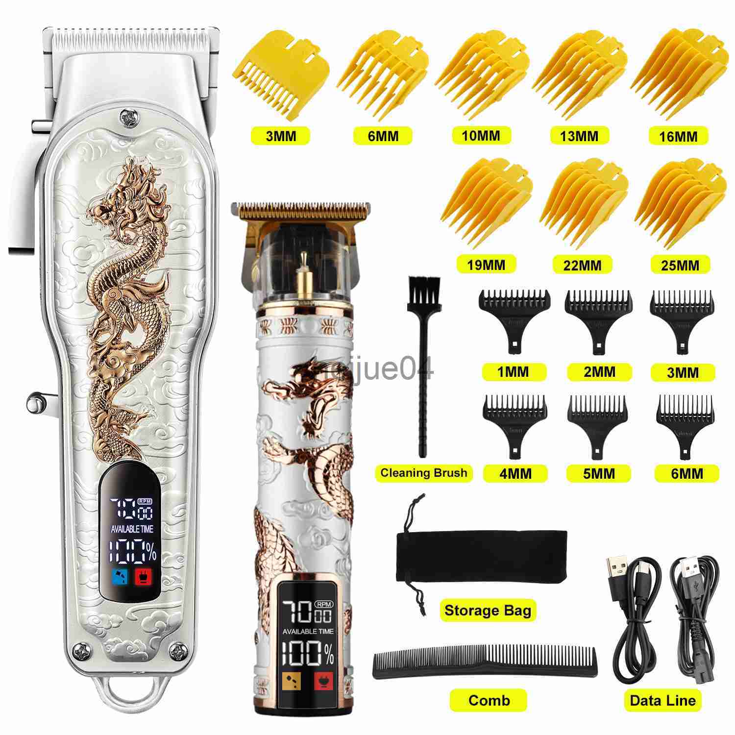 Clippers Trimmers HIENA White Set Dragon Professional Hair Clipper Cordless Hair Trimmer For Men Shaver Hair Cutting hine Barber hin Beard x0728-image-891019632