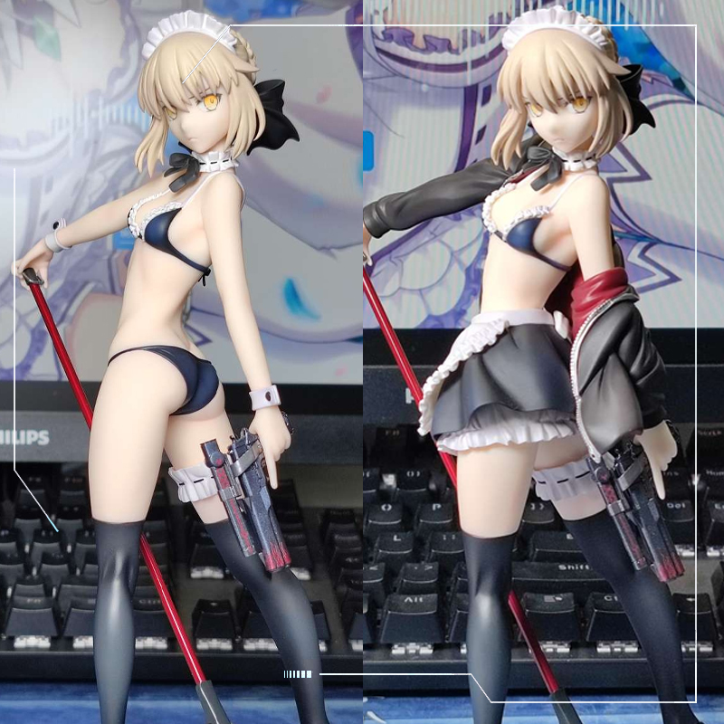 Anime Manga 24cm Alter Fate/Grand Order Anime Figure Saber Altria Pendragon Swimwear Maid 1/7 Pvc Figure Hentai Adult Collection Model doll-image-888105647