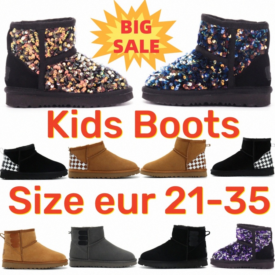 Australia Classic Kids Mini Boots Girls Ultra Shoes Plaid Snow Boot baby Toddler Sneakers Letter Sequin Children Boys Winter Warm Shoe Ch O8pU#-image-887778170