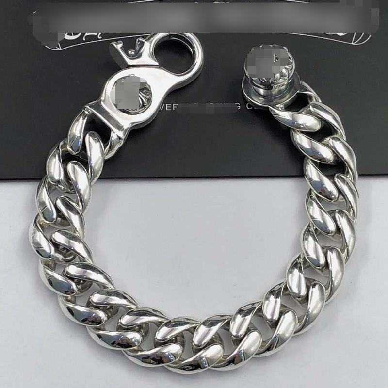 Retro S925 Sterling Silver Cross Flower Clip Buckle Thick Bracelet for Men-image-938264646