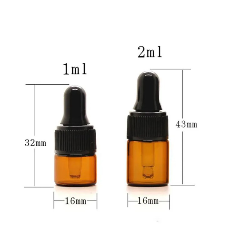 USA Hot Sale 1ml 2ml 3ml Amber Glass Bottles Empty Mini Glass Dropper Bottles With Black Cap For  Oil E liquid