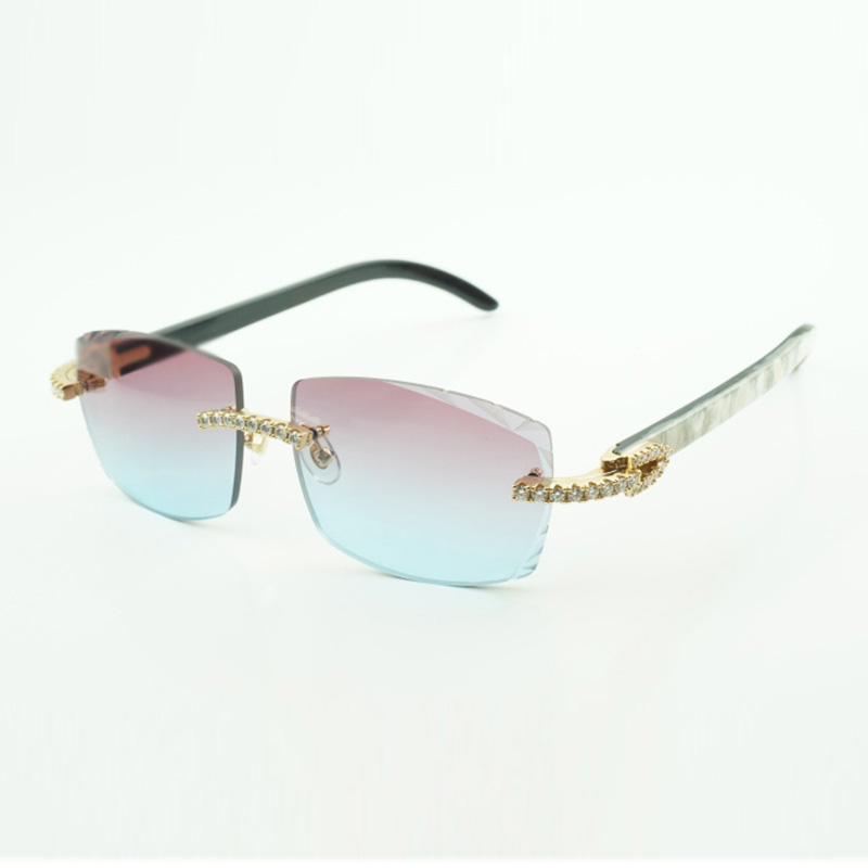 New Moissanite Diamond Luxury Fashion buffs Sunglasses 3524015 Natural mixed Buffalo Horn Sunglasses Carved Lenses Free of Shipping-image-887767067