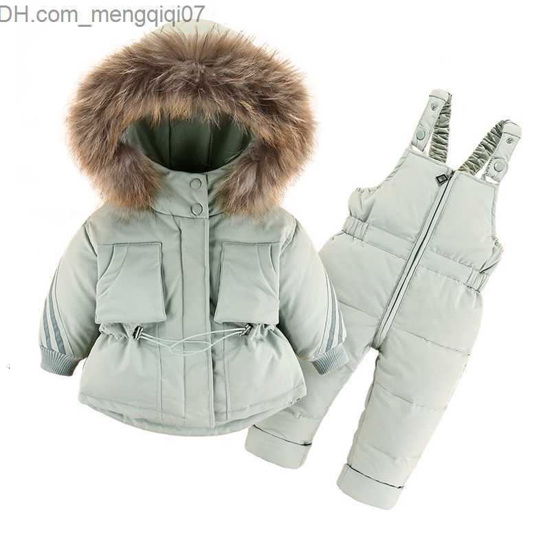 Down Coat Down Coat Children Winter Clothes Set 30 Degree Jacket Jumpsuit Baby Boy Parka Real Fur Girl Toddler Thick Warm Overall Snowsuit 221121 Z2