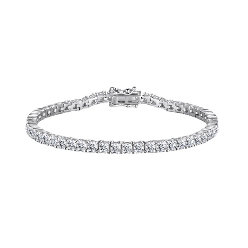 Moissanite Fashion Jewelry 3MM4MM5MM Womens Sterling Silver 14k White Gold Stacked Tennis Bracelet Free Shipping