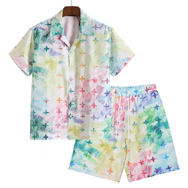 Fashion Hawaii Floral Letter Print Beach Shirts Men's Designer Silk Bowling Shirt Men Summer Short Sleeve Loose Dress Shirt M-3XL