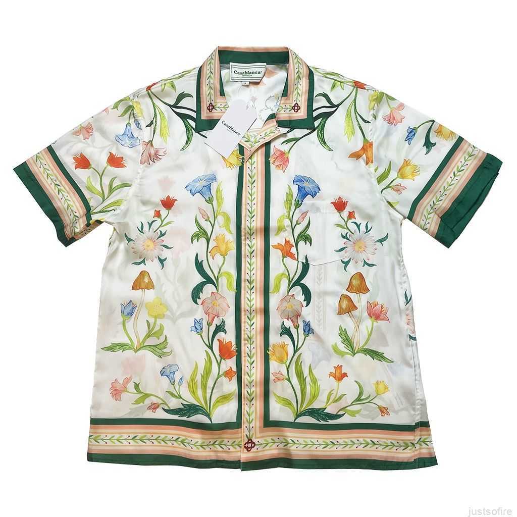 

Casa Designer Fashion Clothing Shirts Tracksuits Casablanca Graffiti Flower Thin Short Sleeve Printed Shirt Loose Casual Style Shirt, Shipping fee