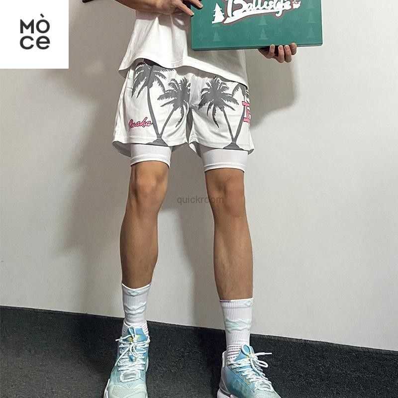 

Designer Short Fashion Casual Clothing Grey Coconut Tree Basketball Shorts Men's American High Street Quick Dried Breathable Sports Training Quarters Summer, Grey tree